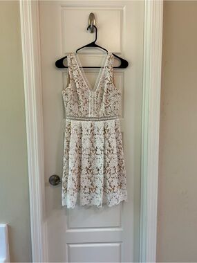 Alya White Lace Overlay Dress with Nude Lining